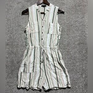 Kelly Renee Woman’s Linen Rayon Green Striped Shorts Romper Size Small